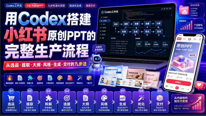 用Codex搭建小红书原创PPT的完整生产流程，从选品·提取·大纲·风格·生成·交付的九步法-项目资源库