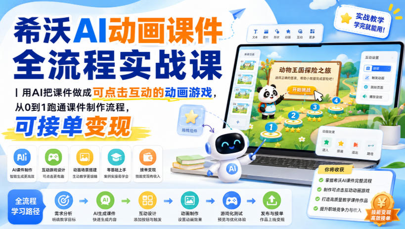 希沃AI动画课件全流程实战课｜用AI把课件做成可点击互动的动画游戏，从0到1跑通课件制作流程，可接单变现-项目资源库