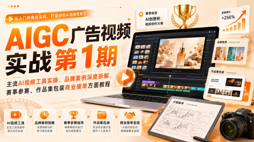 AIGC广告视频实战第1期，主流AI视频工具实操、品牌案例深度拆解、赛事参赛、作品集包装商业接单方面教程-项目资源库