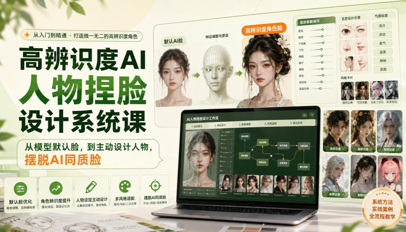 高辨识度AI人物捏脸设计系统课，从模型默认脸，到主动设计人物，摆脱AI同质脸-项目资源库