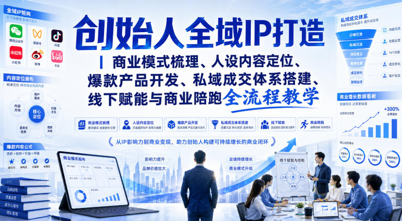 创始人全域IP打造｜商业模式梳理、人设内容定位、爆款产品开发、私域成交体系搭建、线下赋能与商业陪跑全流程教学-项目资源库