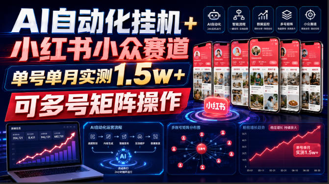 AI自动化挂G+小红书小众赛道，单号单月实测1.5w+，可多号矩阵操作【揭秘】-项目资源库
