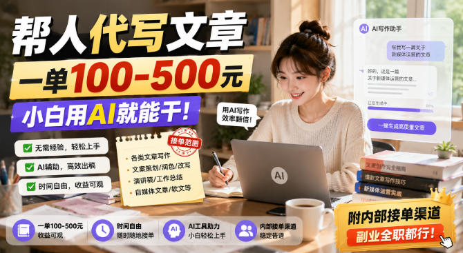 帮人代写文章，一单100-500，小白用AI就能干，附内部接单渠道，副业全职都行【揭秘】-项目资源库