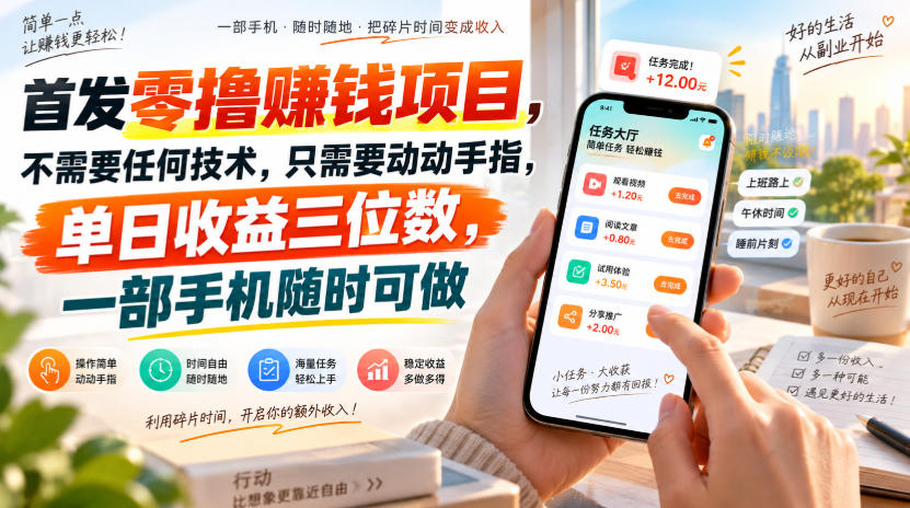 首发零撸賺钱项目，不需要任何技术，只需要动动手指，单日收益三位数，一部手机随时可做【揭秘】-项目资源库