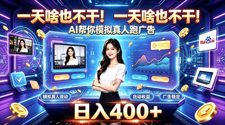 一天啥也不干！AI帮你模拟真人跑广告，稳定日入400+，实现真正被动变现【揭秘】-项目资源库