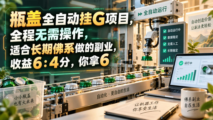 瓶盖全自动挂G项目，全程无需操作，适合长期佛系做的副业，收益6：4分，你拿6【揭秘】-项目资源库