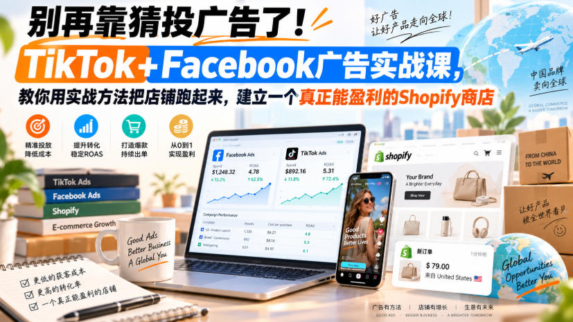 别再靠猜投广告了！TikTok+Facebook广告实战课，教你用实战方法把店铺跑起来，建立一个真正能盈利的Shopify商店【原创双语字幕】-项目资源库