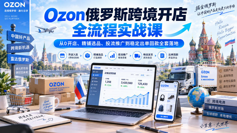 Ozon俄罗斯跨境开店全流程实战课｜从0开店、精铺选品、投流推广到稳定出单回款全套落地-项目资源库