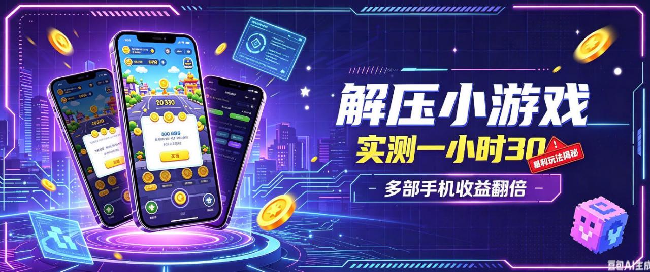 小游戏全流程玩法，实测一小时搞30，简单无脑解压，当天做当天就能看到进账，直接冲就行【揭秘】-项目资源库
