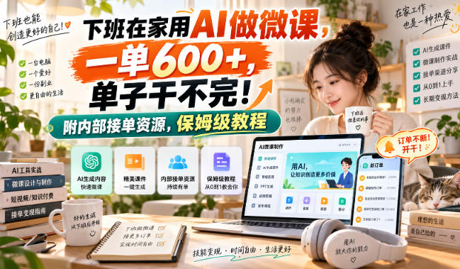 下班在家用AI做微课，一单600+，单子干不完！附内部接单资源，保姆级教程【揭秘】-项目资源库