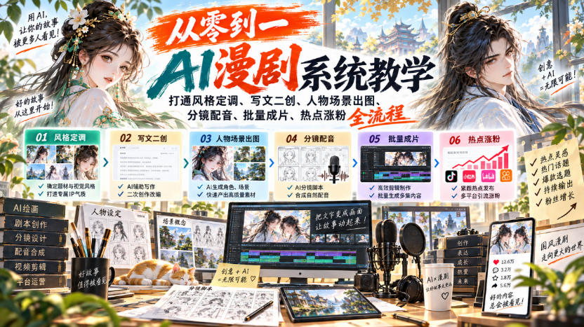 从零到一AI漫剧系统教学，打通风格定调、写文二创、人物场景出图、分镜配音、批量成片、热点涨粉全流程-项目资源库