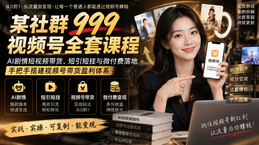某社群999视频号全套课程，AI剧情短视频带货、短引短挂与微付费落地，手把手搭建视频号带货盈利体系-项目资源库
