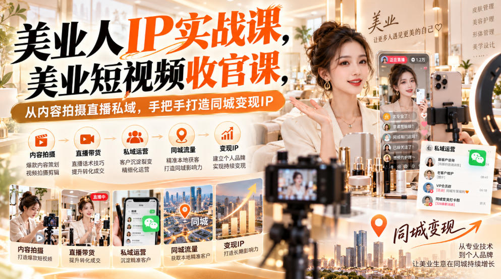 【无水印】美业人IP实战课，美业短视频收官课，从内容拍摄直播私域，手把手打造同城变现IP-项目资源库