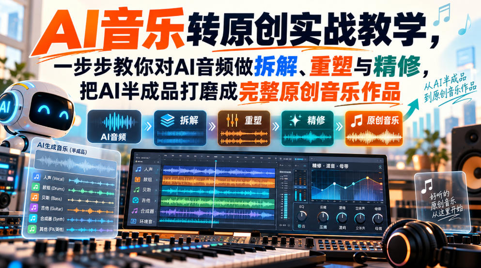 AI音乐转原创实战教学，一步步教你对AI音频做拆解、重塑与精修，把AI半成品打磨成完整原创音乐作品-项目资源库