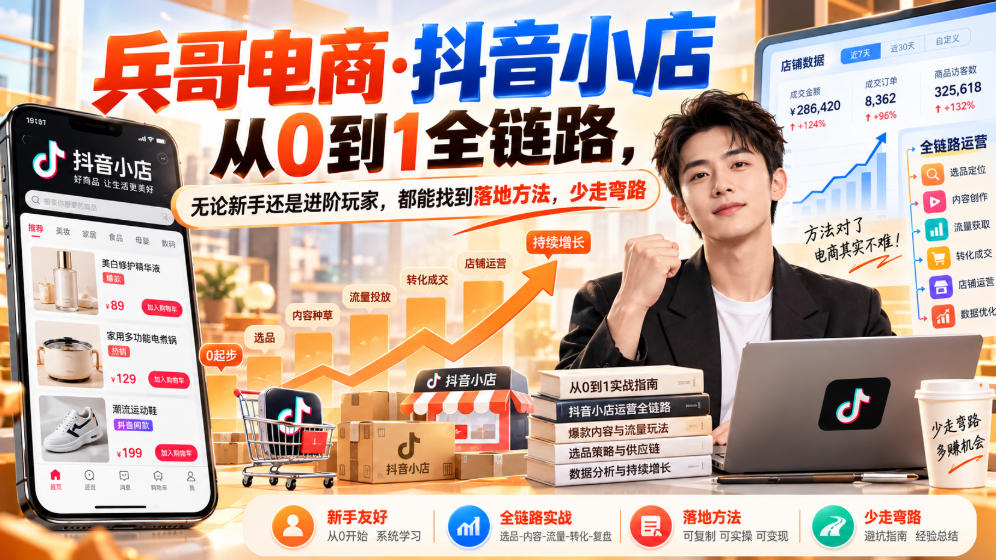 【无水印】兵哥电商·抖音小店从0到1全链路，无论新手还是进阶玩家，都能找到落地方法，少走弯路（更新9月）-项目资源库