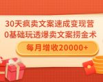 30天疯卖文案速成变现营，0基础玩透爆卖文案捞金术！每月增收20000+-项目资源库