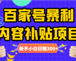 百家号暴利内容补贴项目，图文10元一条，视频30一条，新手小白日赚300+-项目资源库