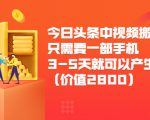 今日头条中视频搬运项目，只需要一部手机3-5天就可以产生利润（价值2800元）-项目资源库
