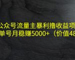 公众号流量主暴利撸收益项目，单人单号月稳赚5000+（价值480元）-项目资源库