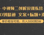 中视频二创解说训练营：从0到精通 文案+标题+素材、月入5000到5W-项目资源库