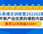 头条爆文训练营202202期，不断产出优质的爆款内容，新手12天收益3100+-项目资源库