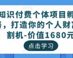 知识付费个体项目孵化器，打造你的个人财富收割机-价值1680元-项目资源库