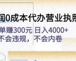 高利润0成本代办营业执照项目：一单赚300元日入4000+不会违规，不会内卷-项目资源库