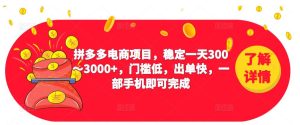 2023拼多多电商项目,稳定一天300~3000+,门槛低,出单快,一部手机即可完成-项目资源库