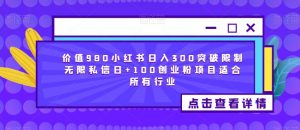 价值980小红书日入300突破限制无限私信日+100创业粉项目适合所有行业-项目资源库
