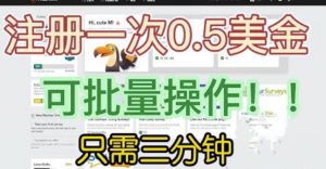 国外项目注册一次0.5美金，只需三分钟无脑操作，可批量同时放大操作，小白工作室福利【揭秘】-项目资源库