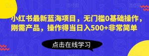 小红书最新蓝海项目,无门槛0基础操作,刚需产品,操作得当日入500+非常简单【揭秘】-项目资源库