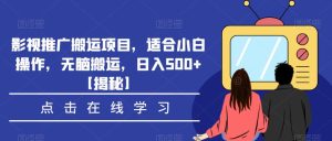 影视推广搬运项目,适合小白操作,无脑搬运,日入500+【揭秘】-项目资源库