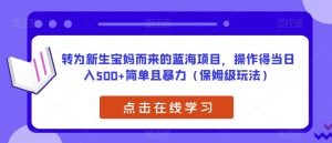 转为新生宝妈而来的蓝海项目,操作得当日入500+简单且暴力(保姆级玩法)【揭秘】-项目资源库