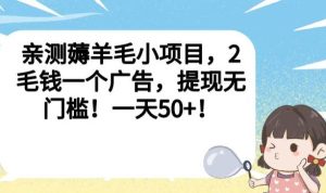亲测薅羊毛小项目，2毛钱一个广告，提现无门槛！一天50+【揭秘】-项目资源库