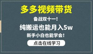 多多视频带货，备战双十一，纯搬运也能月入5w，新手小白也能学会-项目资源库