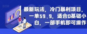 最新玩法,冷门暴利项目,一单59.9,适合0基础小白,一部手机即可操作【揭秘】-项目资源库