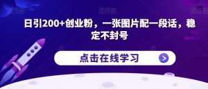 日引200+创业粉,一张图片配一段话,稳定不封号【揭秘】-项目资源库