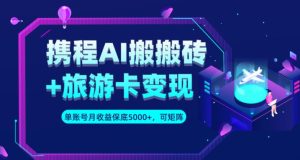 携程AI搬砖+旅游卡变现升级玩法，单号月收益保底5000+，可做矩阵号-项目资源库