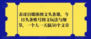 表哥自媒体图文头条课，今日头条账号图文玩法与细节，一个人一天搞50个文章-项目资源库