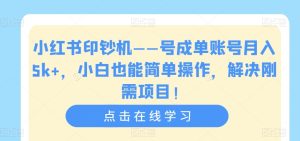 小红书印钞机——号成单账号月入5k+，小白也能简单操作，解决刚需项目【揭秘】-项目资源库