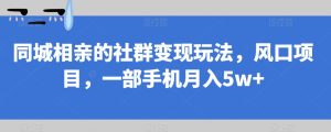 同城相亲的社群变现玩法，风口项目，一部手机月入5w+【揭秘】-项目资源库