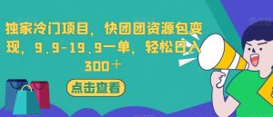 独家冷门项目，快团团资源包变现，9.9-19.9一单，轻松日入300＋【揭秘】-项目资源库