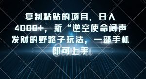 复制粘贴的项目,日入4000+,新“逆空使命“闷声发财的野路子玩法,一部手机即可上手-项目资源库
