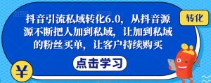 抖音引流私域转化6.0,从抖音源源不断把人加到私域,让加到私域的粉丝买单,让客户持续购买-项目资源库