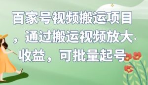 百家号视频搬运项目，通过搬运视频放大收益，可批量起号【揭秘】-项目资源库