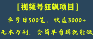 日收款500笔,纯利润3000+,视频号狂飙项目,会简单剪辑就能做【揭秘】-项目资源库