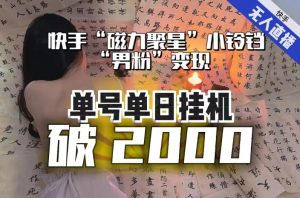 【日入破2000】快手无人直播不进人?“磁力聚星”没收益?不会卡屏、卡同城流量?最新课程会通通解决!-项目资源库