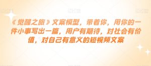 《觉醒之旅》文案模型，带着你，用你的一件小事写出一篇，用户有期待，对社会有价值，对自己有意义的短视频文案-项目资源库