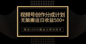 最新视频号创作分成计划，无脑搬运一天收益500+，100%搬运过原创技巧【揭秘】-项目资源库