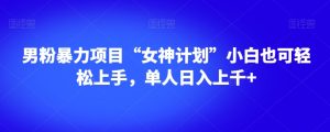 男粉暴力项目“女神计划”小白也可轻松上手,单人日入上千+【揭秘】-项目资源库